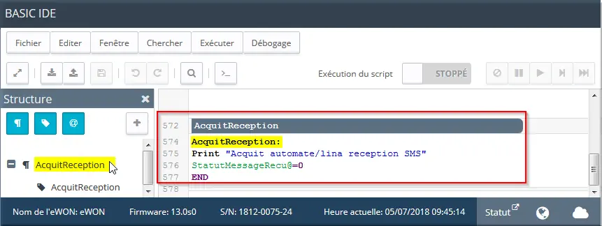 Reset de StatutMessageRecu